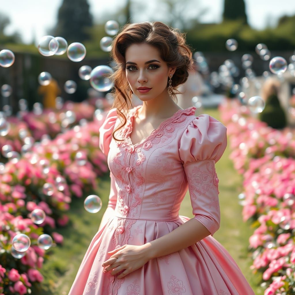 Victorian Woman in Soap Bubble Garden Digital Art