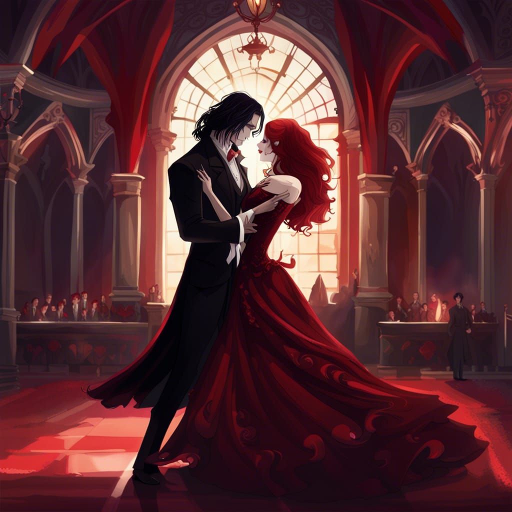 Vampire Couple Dancing in Gothic Ballroom