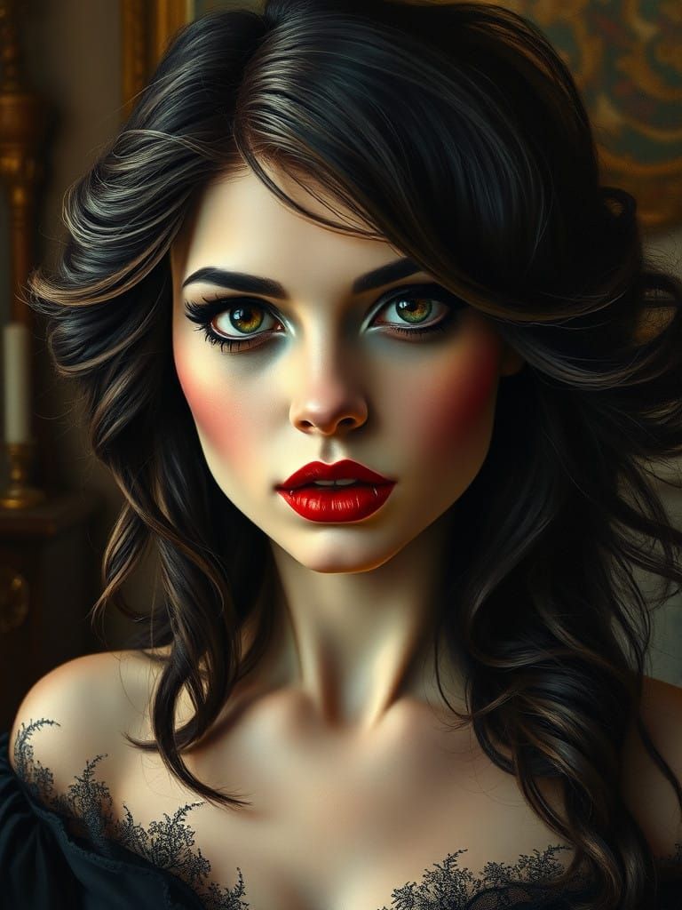 Ethereal Victorian Vampire in Oil Painting Style