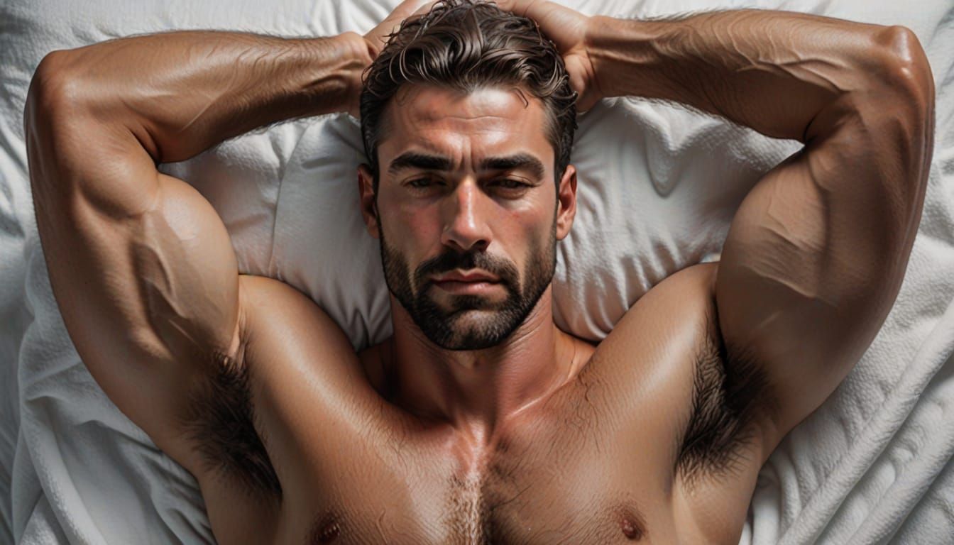 Sleepy hunk in bed