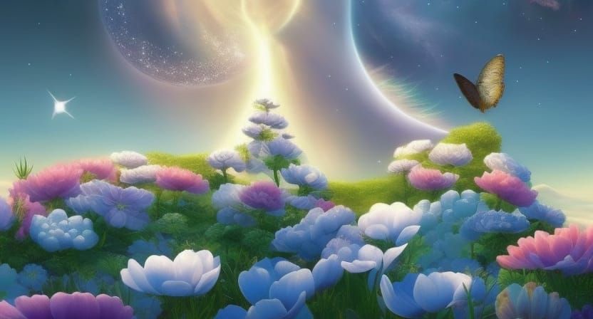 Yin Yang of Flowers in Art Nouveau Style