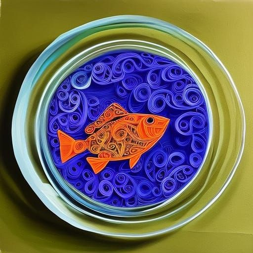 Quilled Colorful Fish in Gouache Watercolor Style
