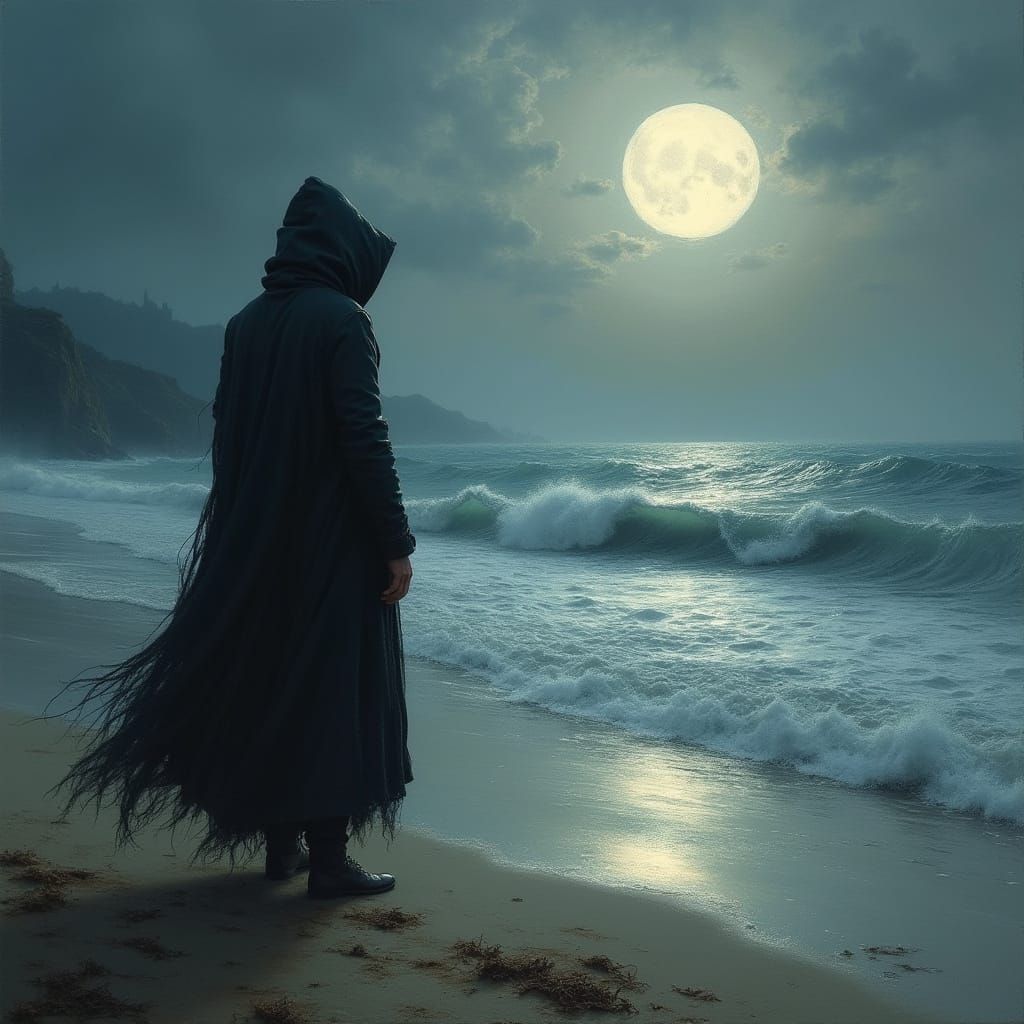 Moonlit Beach Scene in Romantic Style