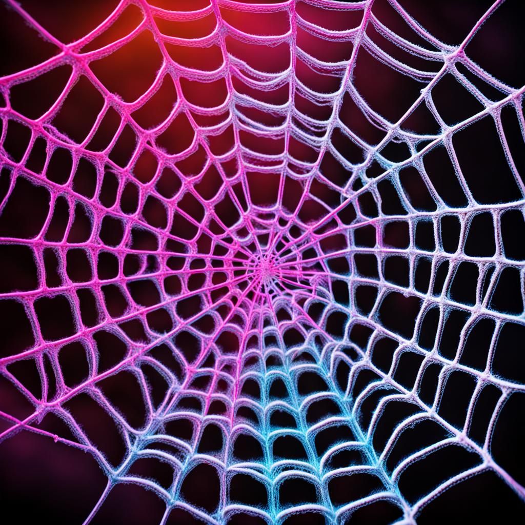 Snow Spiderweb with Entrapped Neon Colors