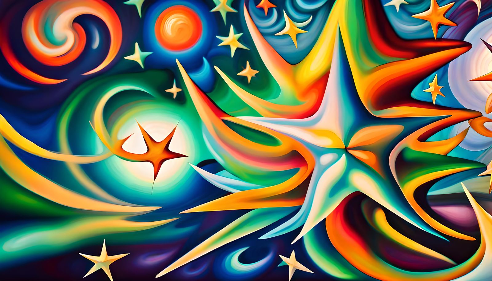 Iridescent Maelstrom of Swirling Stars in Impasto Style