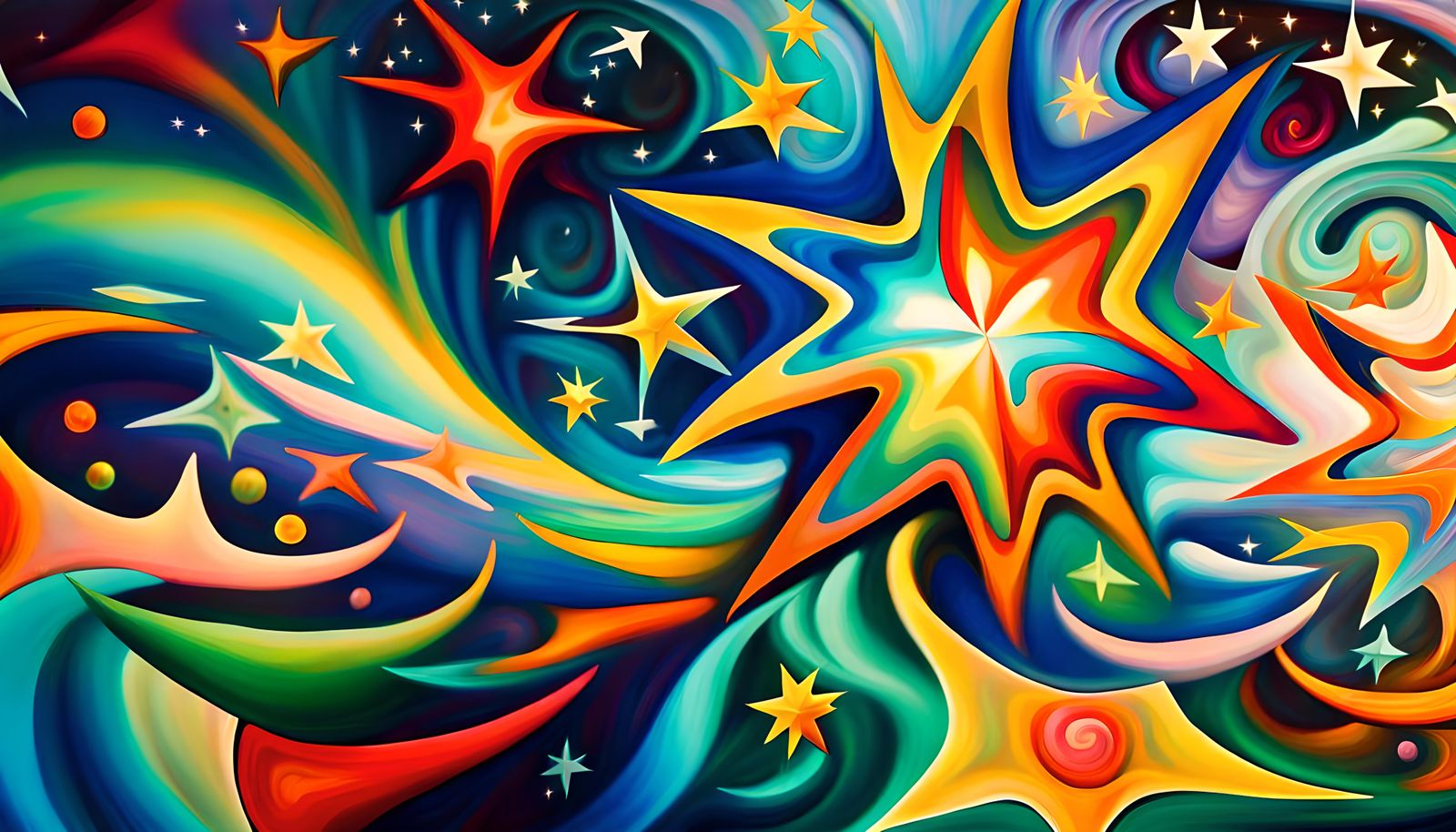 Swirling Stars and Electromagnetic Coils in Impasto Style