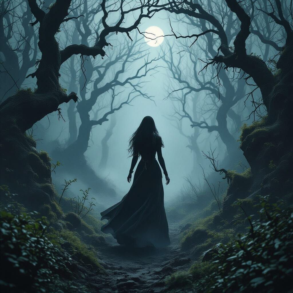 Mystical Woman in Gothic Forest Digital Art