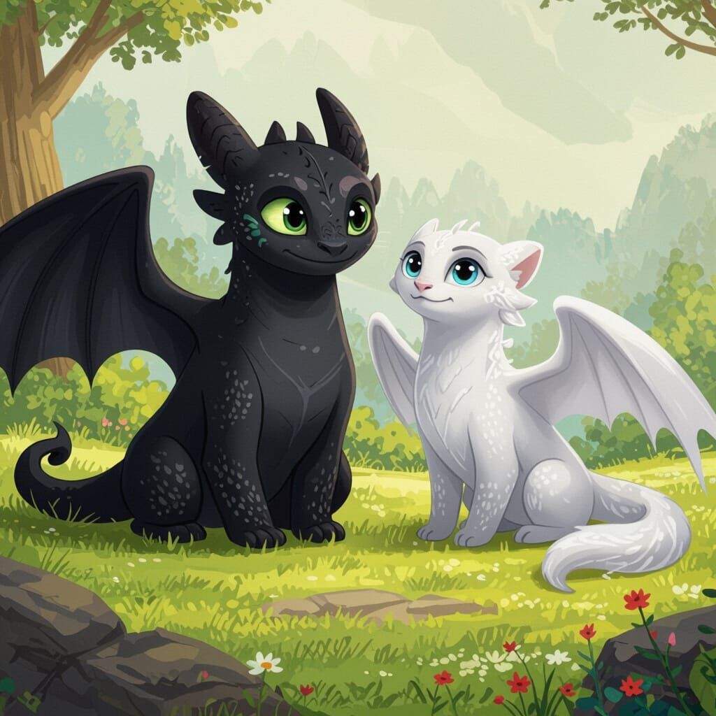 Toothless and Light Fury Digital Art
