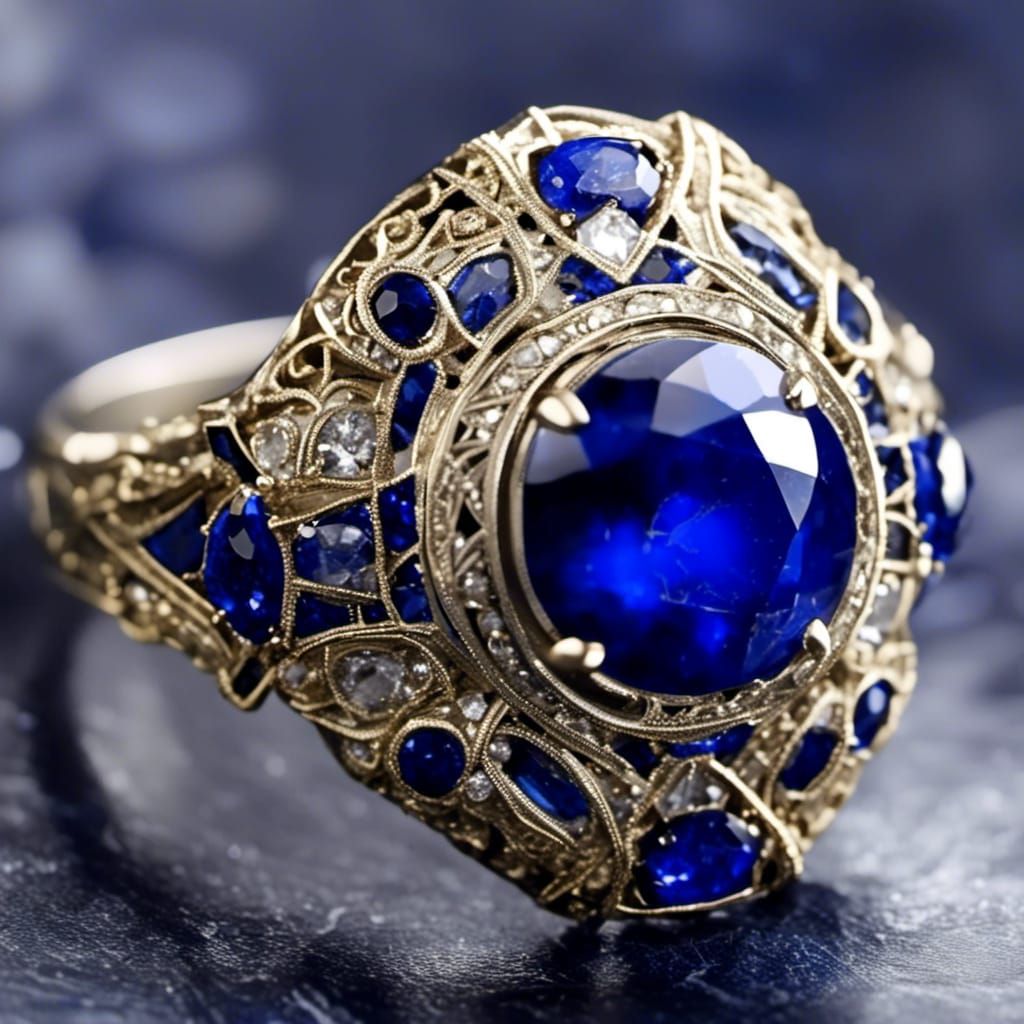 Art Deco Engagement Ring with Lapis and Sapphires