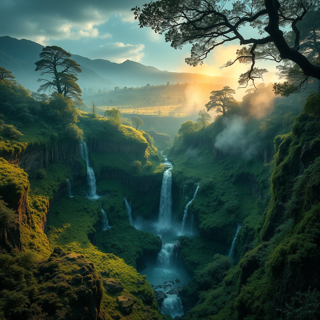 Lush Sinkholes and Waterfalls in Dramatic Landscape