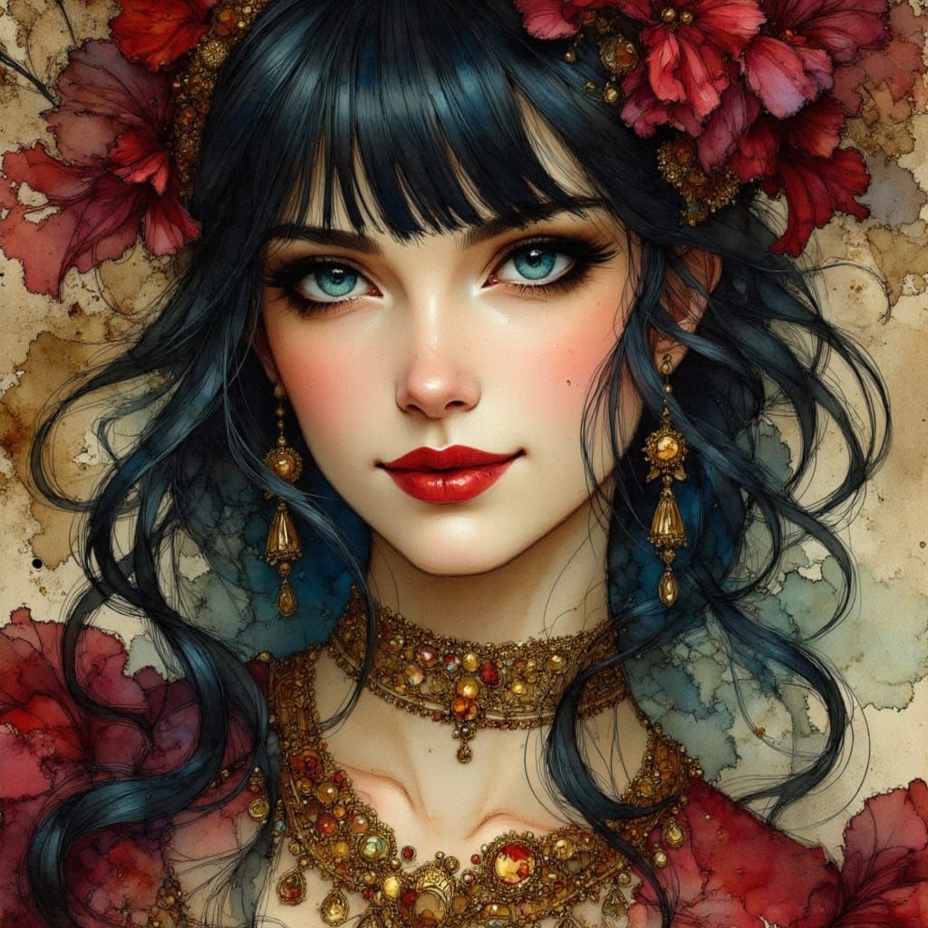 Punk Queen Portrait in Rococo Style