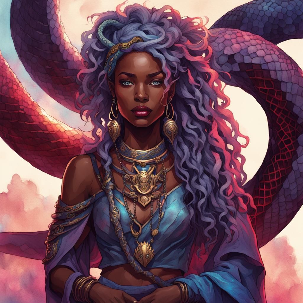 Bohemian Goddess with Snakes, Fantasy Art