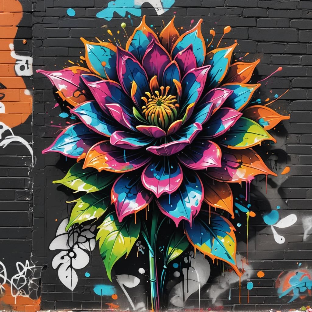 Exotic Flower Blooms in Vibrant Street Art