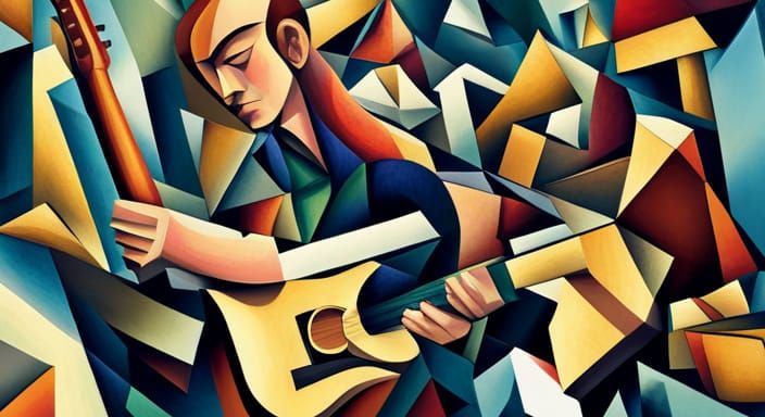 Cubist Man Playing Music in Geometric Fauvism Style