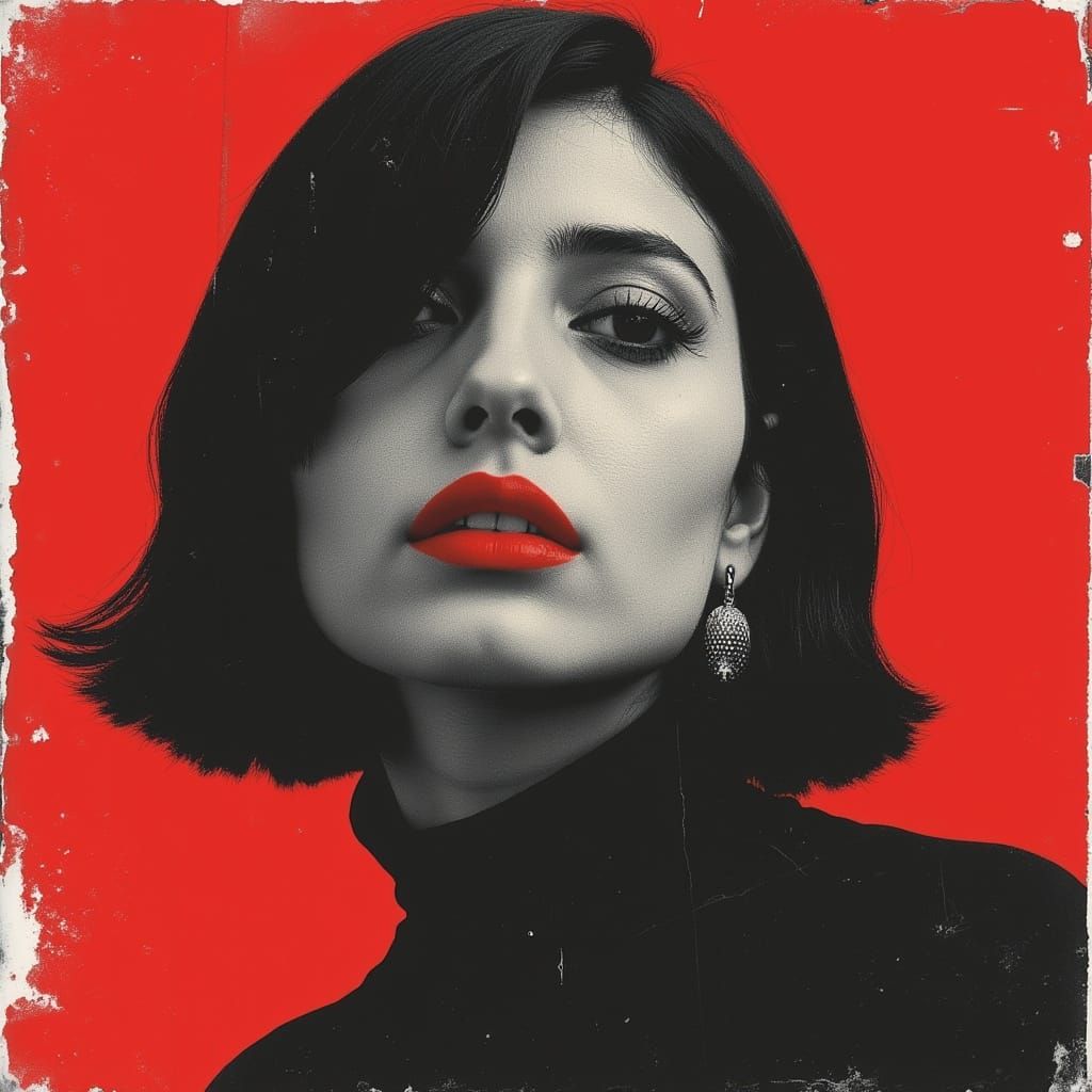 Confident Woman in Bold Red and Black Portrait