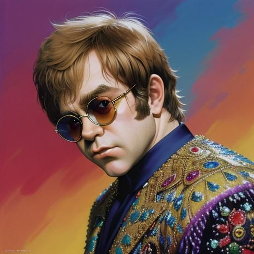 Elton John Portrait in 1970s Style