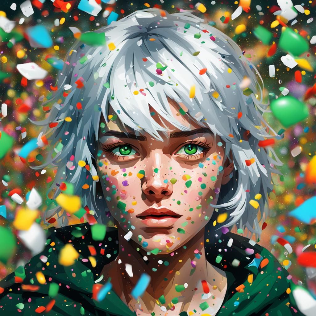 Confetti Celebration: A Young Woman in Graffiti Art