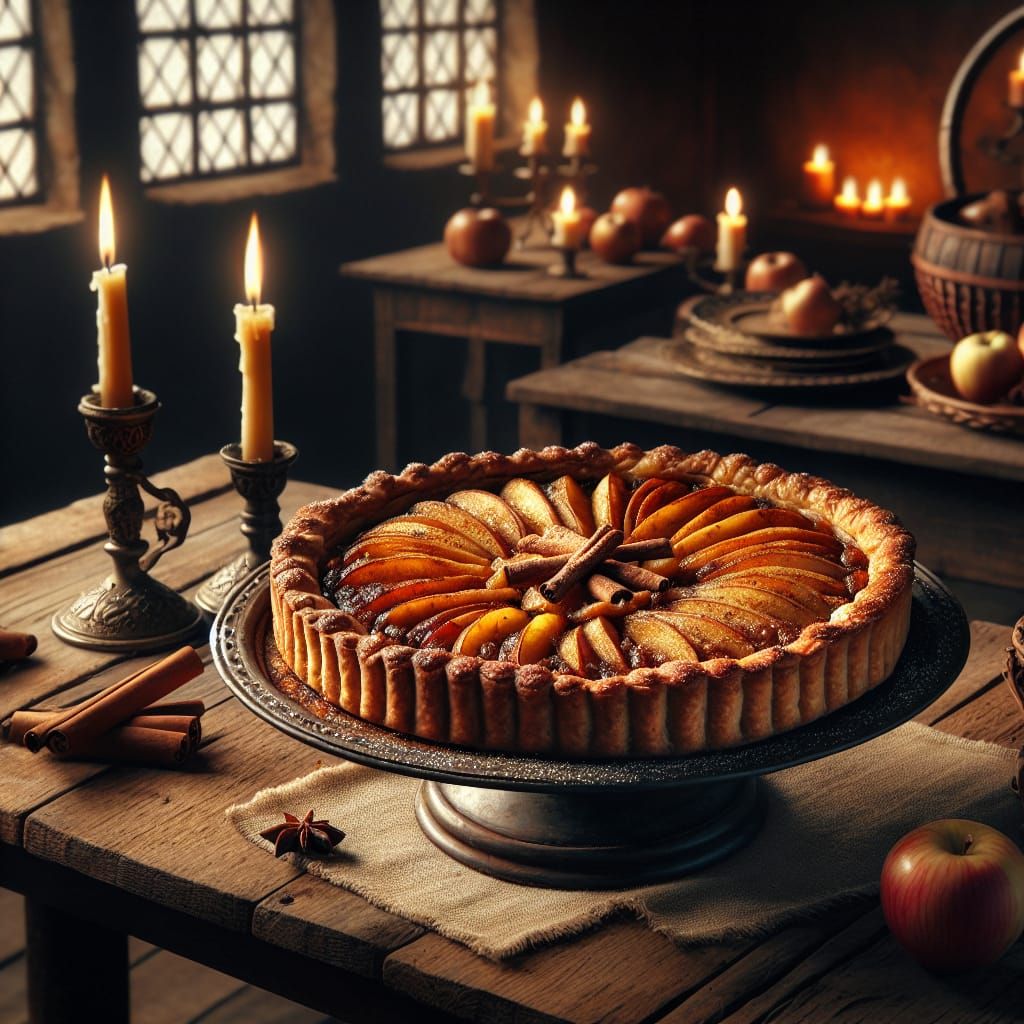 Medieval Cinnamon Apple Tart in Golden Crust