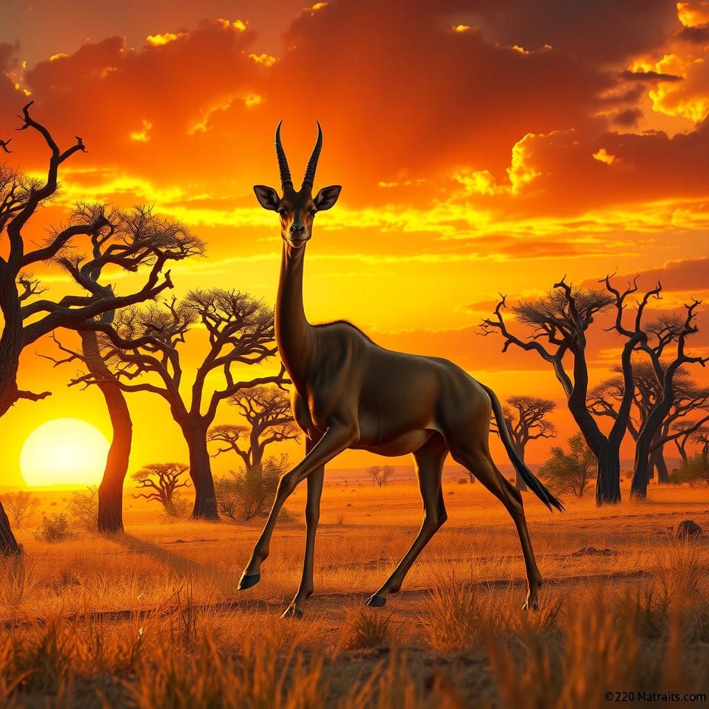 Majestic Savannah Strider with Gazelle Horns and Giraffe Bod...