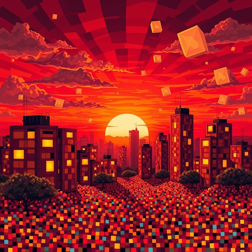 Vibrant Futuristic Cityscape at Sunset