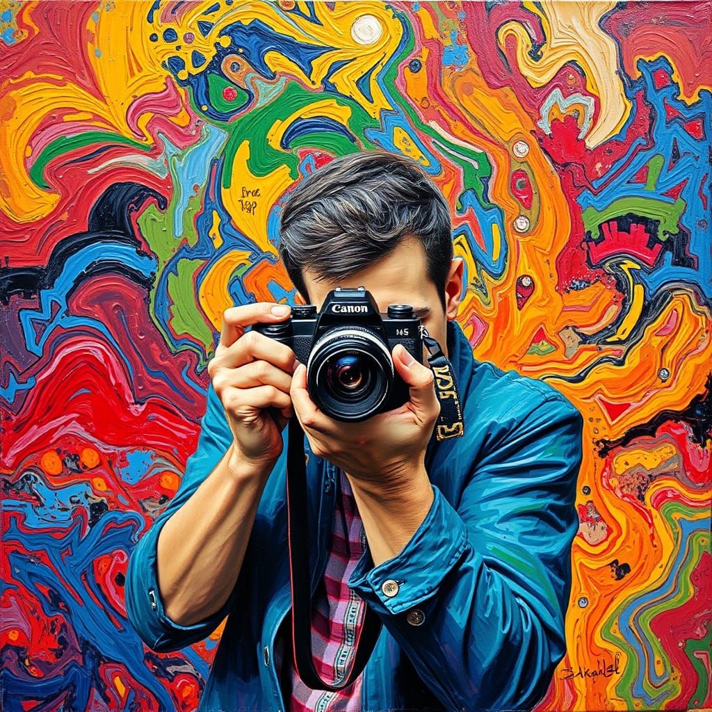 Photographer with Camera: Neo-Expressionist Impasto Painting