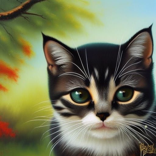 Adorable Cat Wet-on-Wet Style Painting