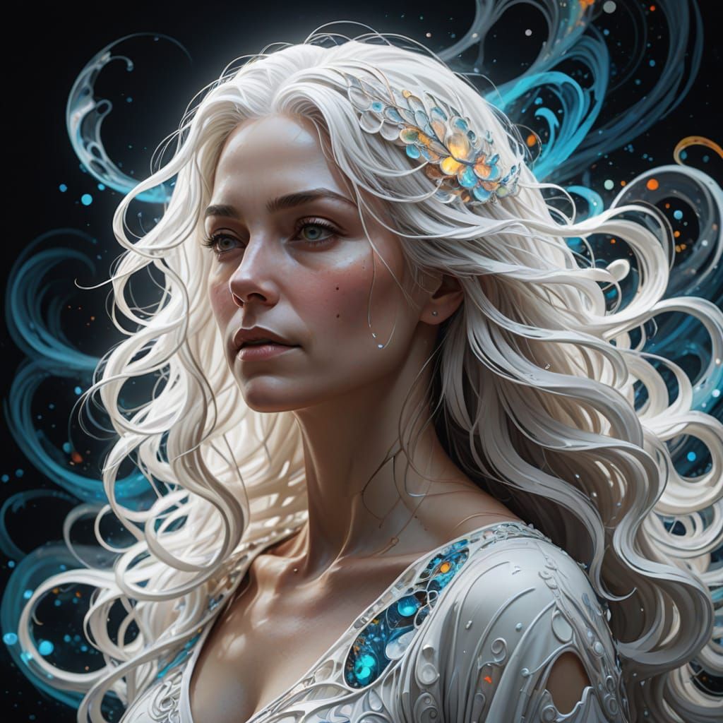 Ethereal Woman Emerging from Darkness: Spectral Portrait