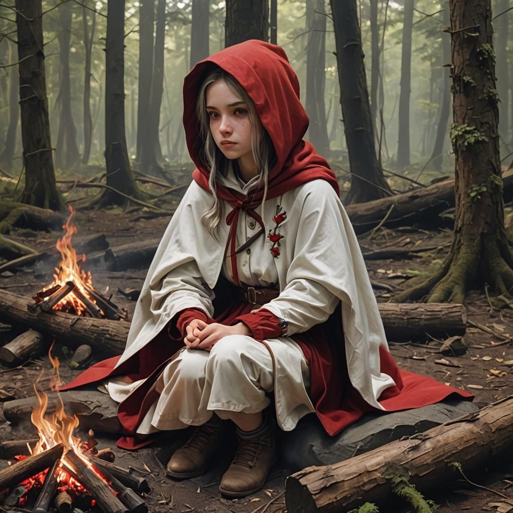 Girl and Armored Wolves Relaxing After Battle