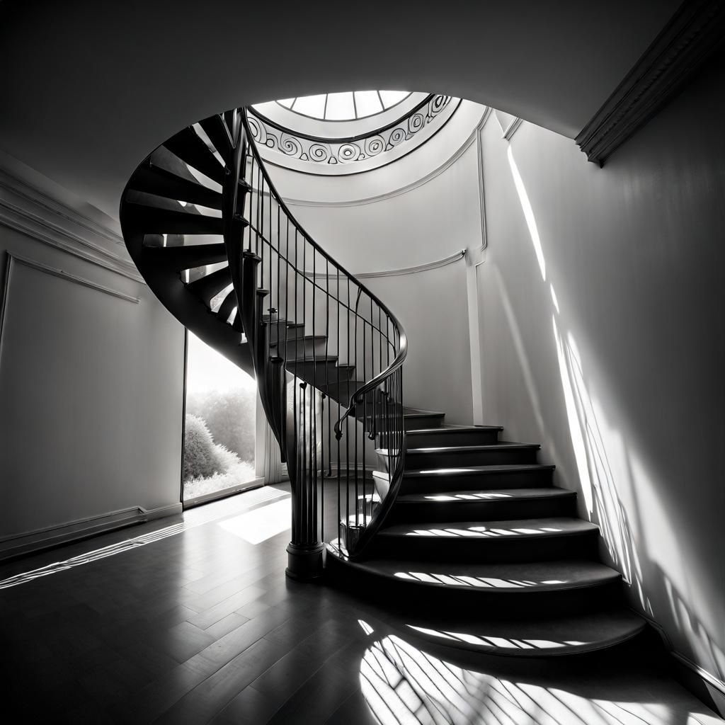 Elegant Geometric Spiral Staircase in Black and White