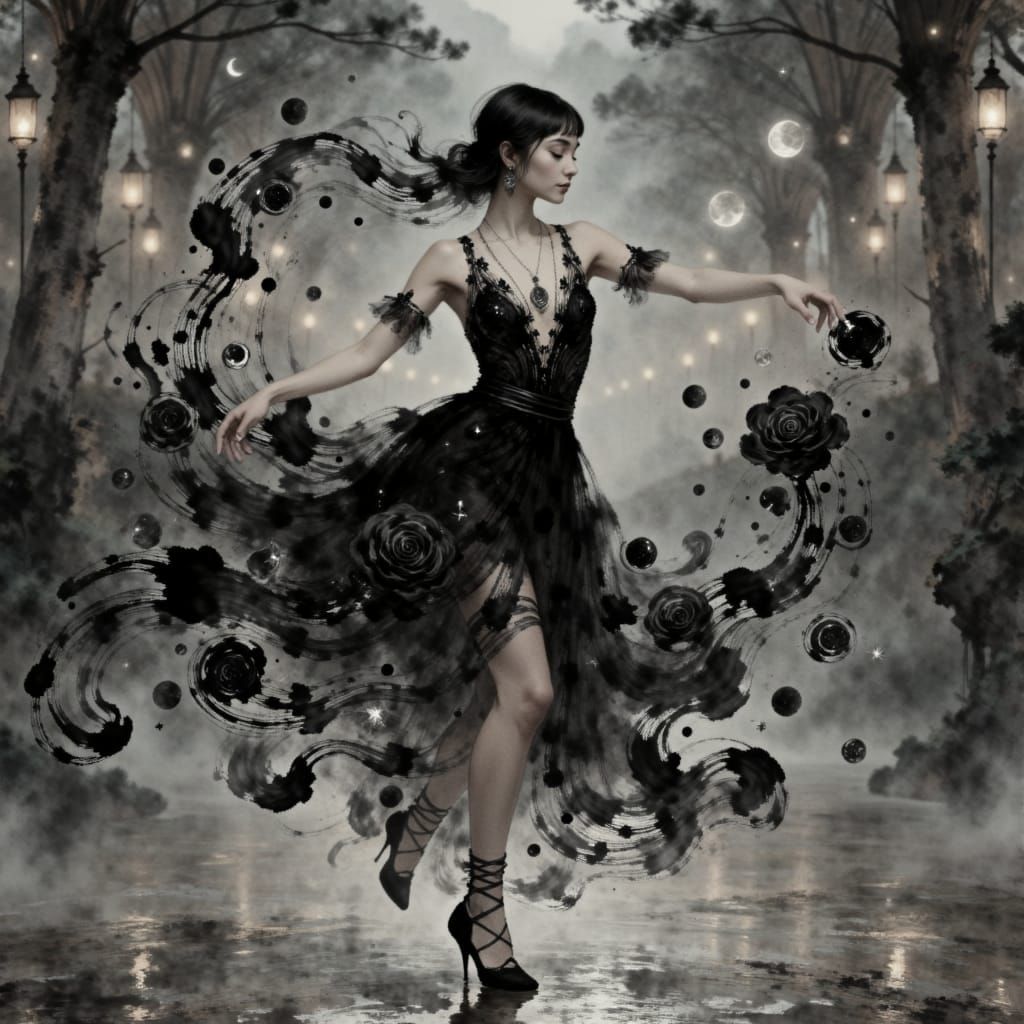 Gothic Art Nouveau Flapper Dancer in Jewel Tones