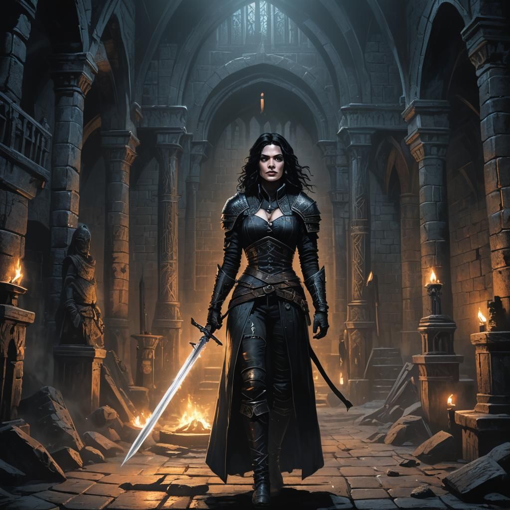 Witcher Woman in Dungeon: A Dark Fantasy Illustration