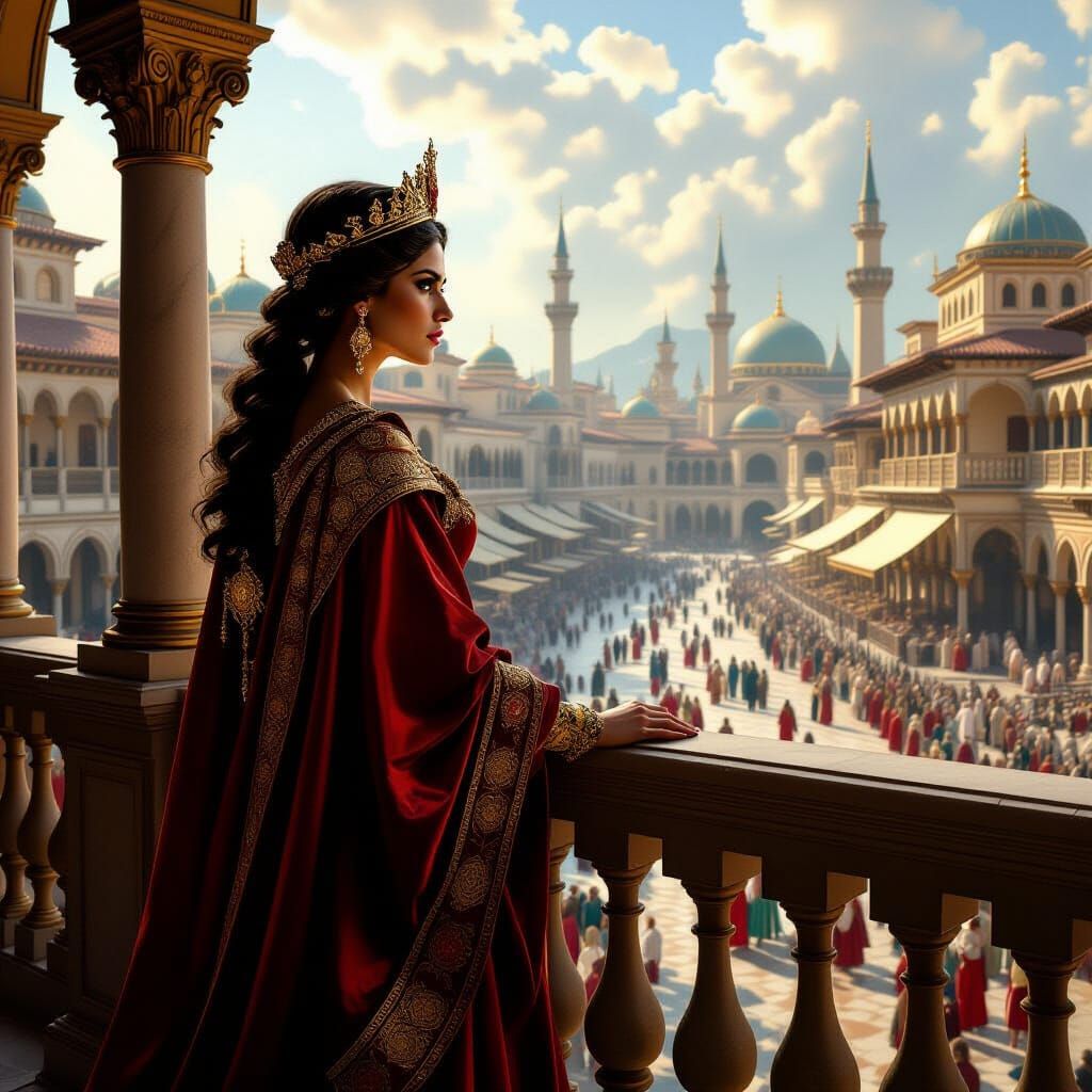 Empress Theodora Overlooks Roman Marketplace in Surreal Styl...