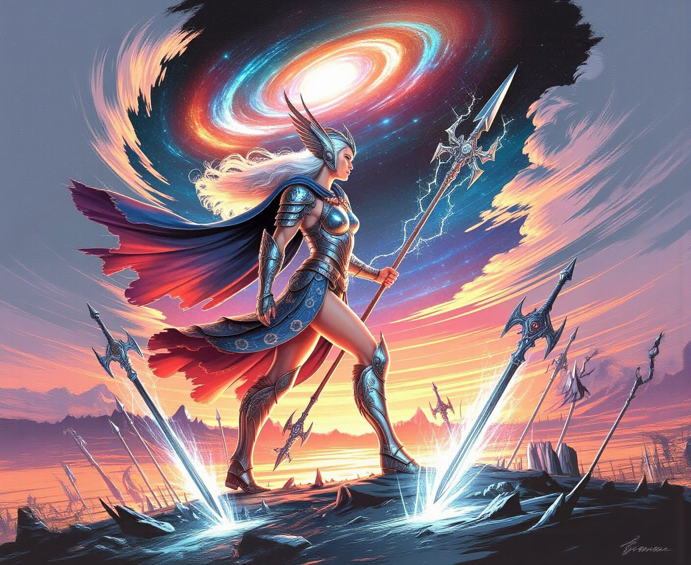 Valkyrie Warrior on Battlefield with Cosmic Spear