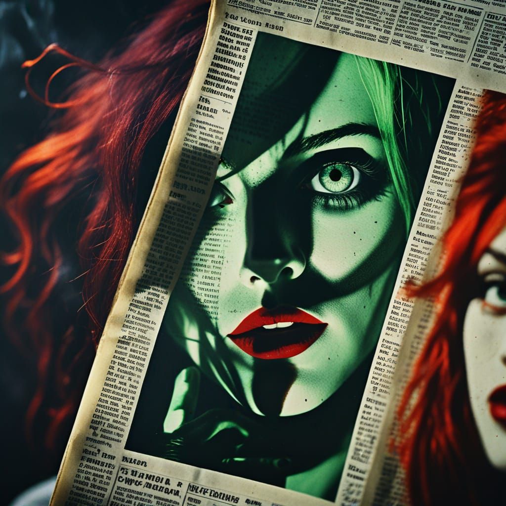 Woman's Shadow on Newsprint in Moody Surrealism