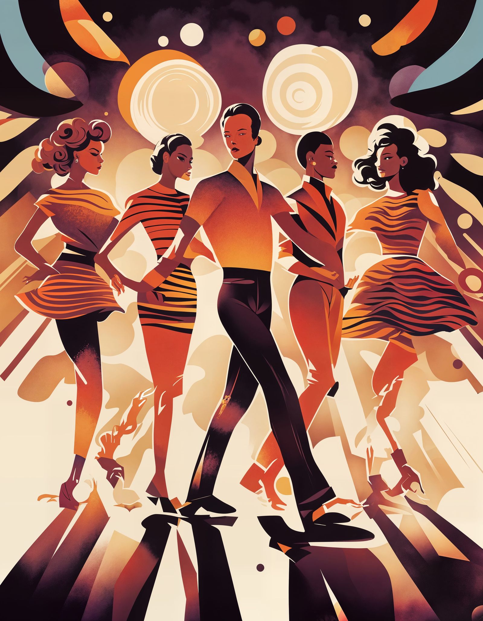 Vibrant Disco Scene in Retro European Illustration Style