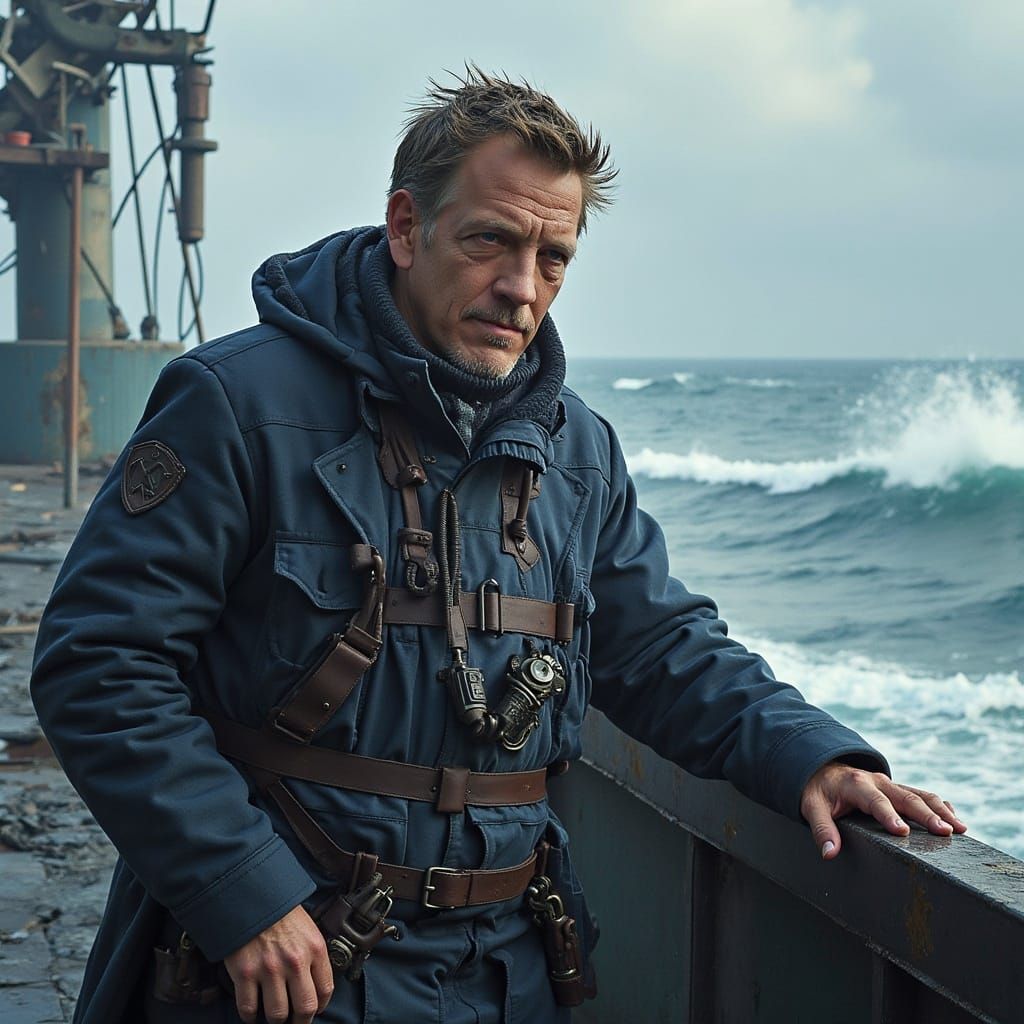 Submarine Commander Portrait in Detailed Matte Painting Styl...