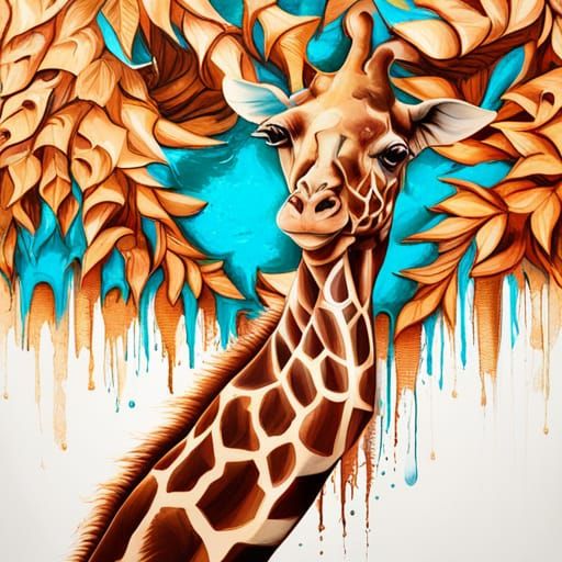 Giraffe in Graffiti Art Style with Colorful Foliage