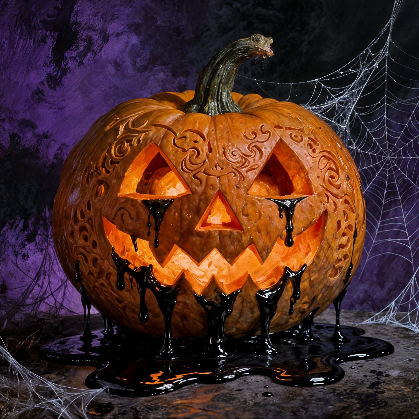 Spooky Carved Pumpkin with Mischievous Grin