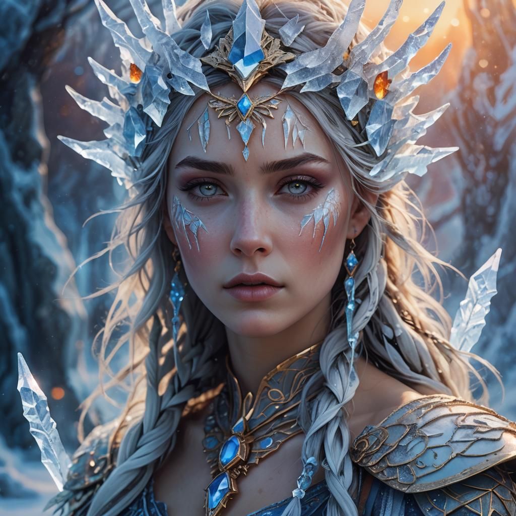 Ice Goddess Portrait in Frozen Landscape, Fantasy Art