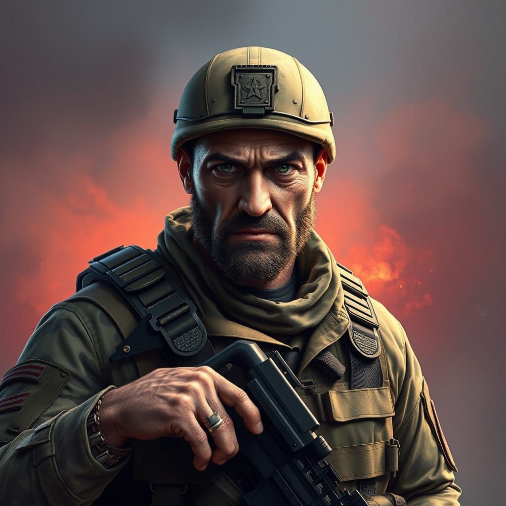 Heroic Soldier in Intricate Camouflage