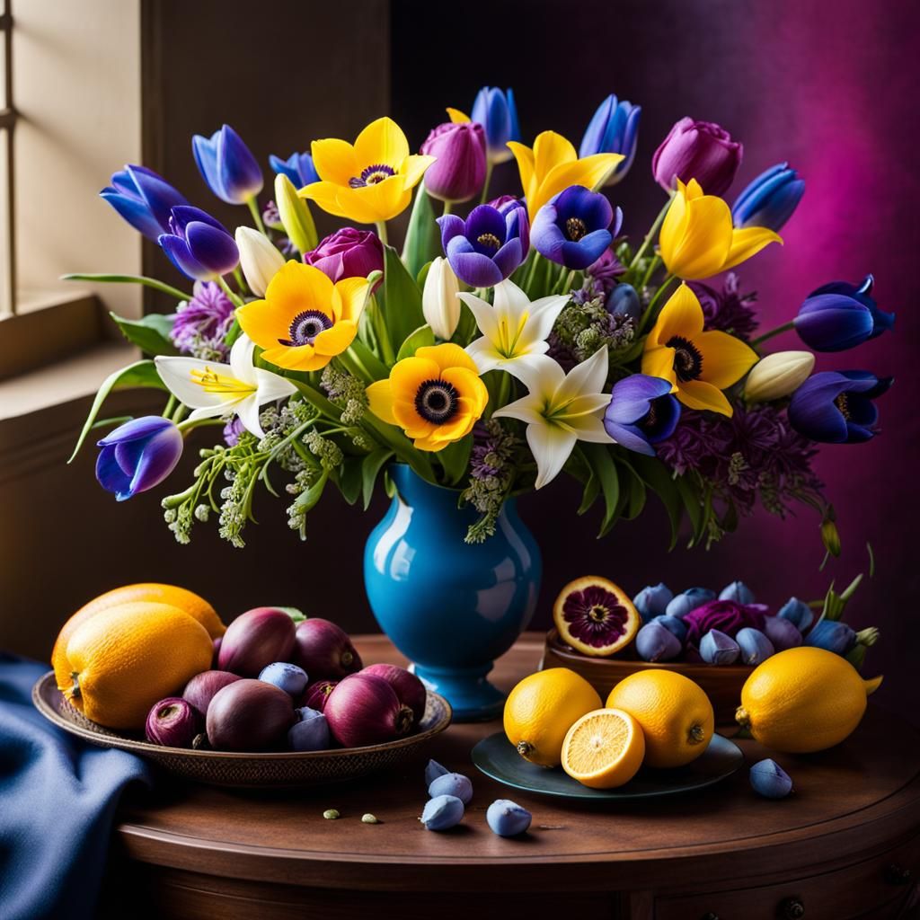 Flowers Bouquet Still Life 🌷💛🪻 v4
