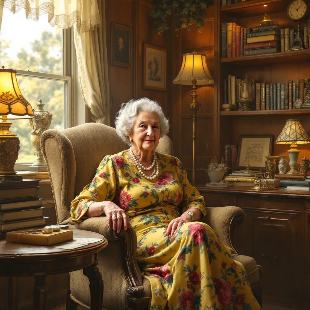 Elegant Miss Marple in Warm Study Setting