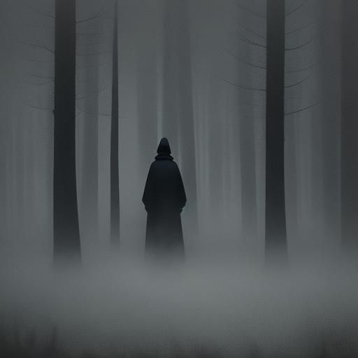 Solitary Figure in Misty Forest: Abstract Expressionism