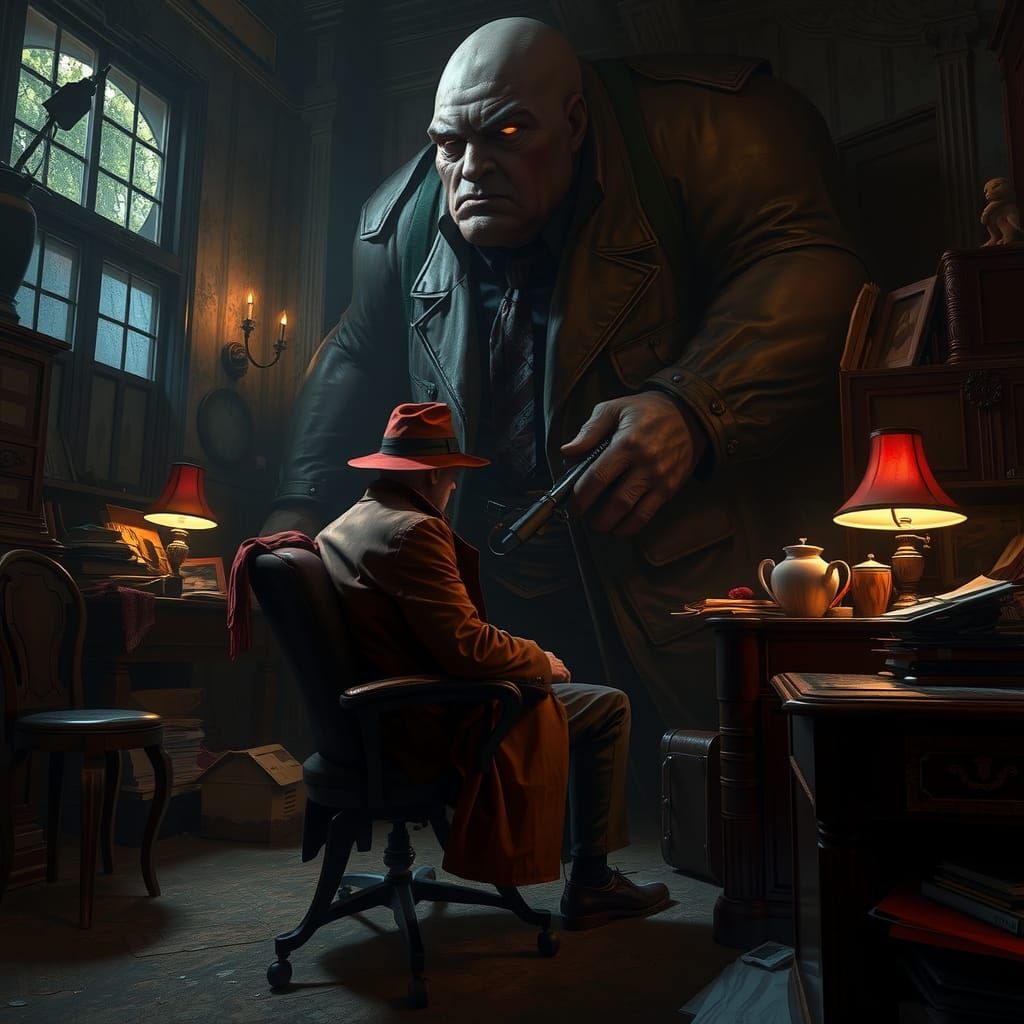 Film noir private detective gumshoe dressed in a crumpled  f...