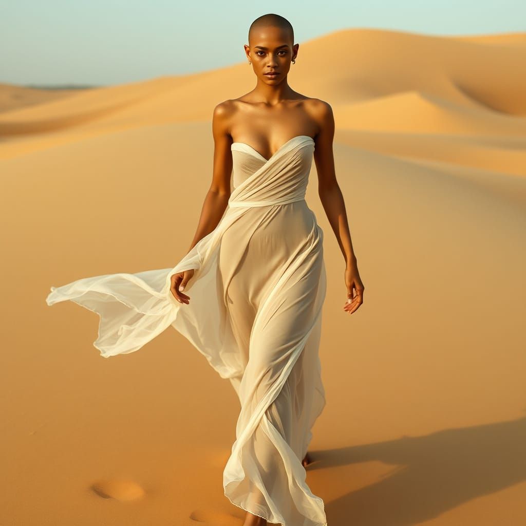 Dramatic Desert Woman in Flowing Gown