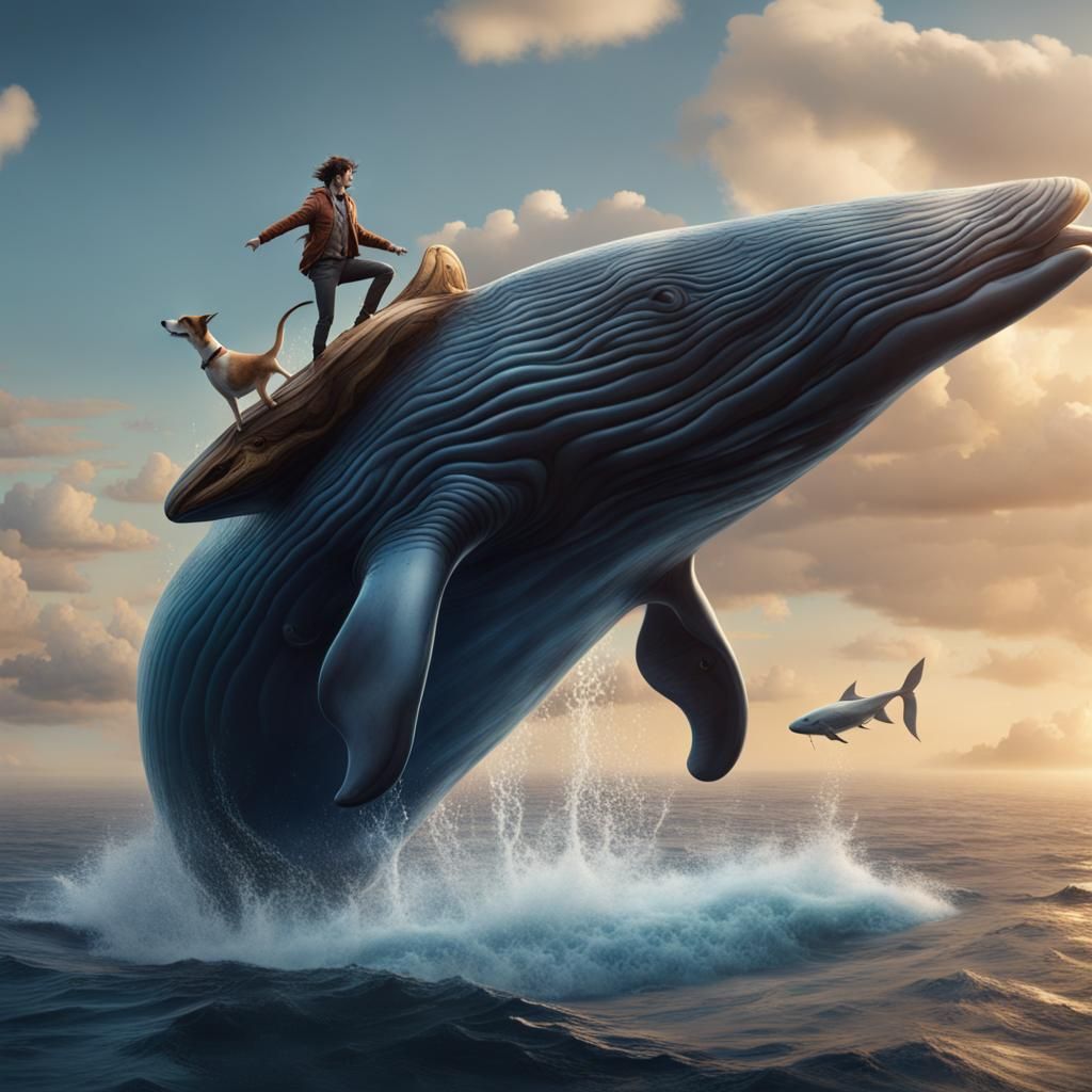 Dog and Whale Ocean Ride: Detailed Matte Painting