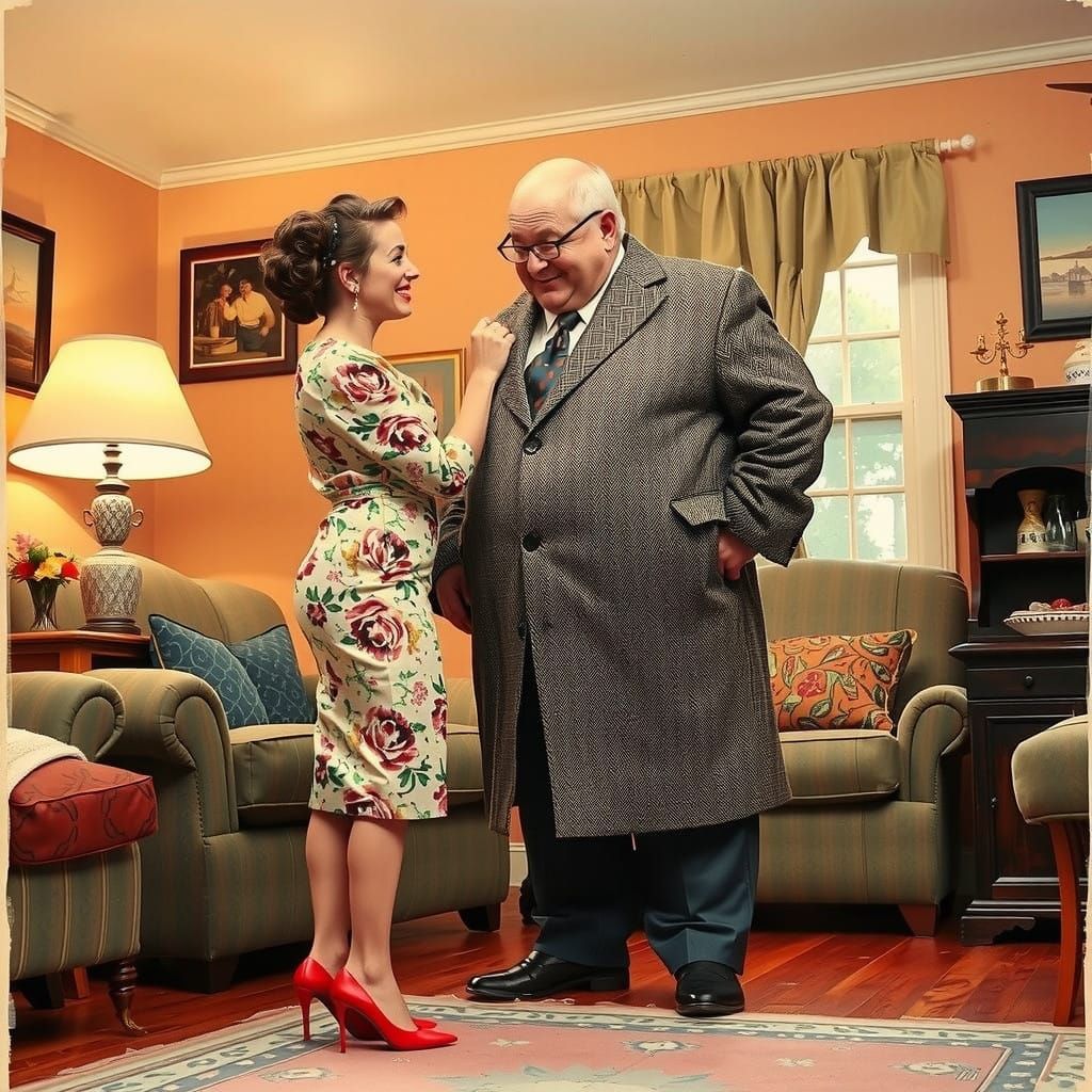 1950s Housewife Crossdresser Assists Chubby Husband
