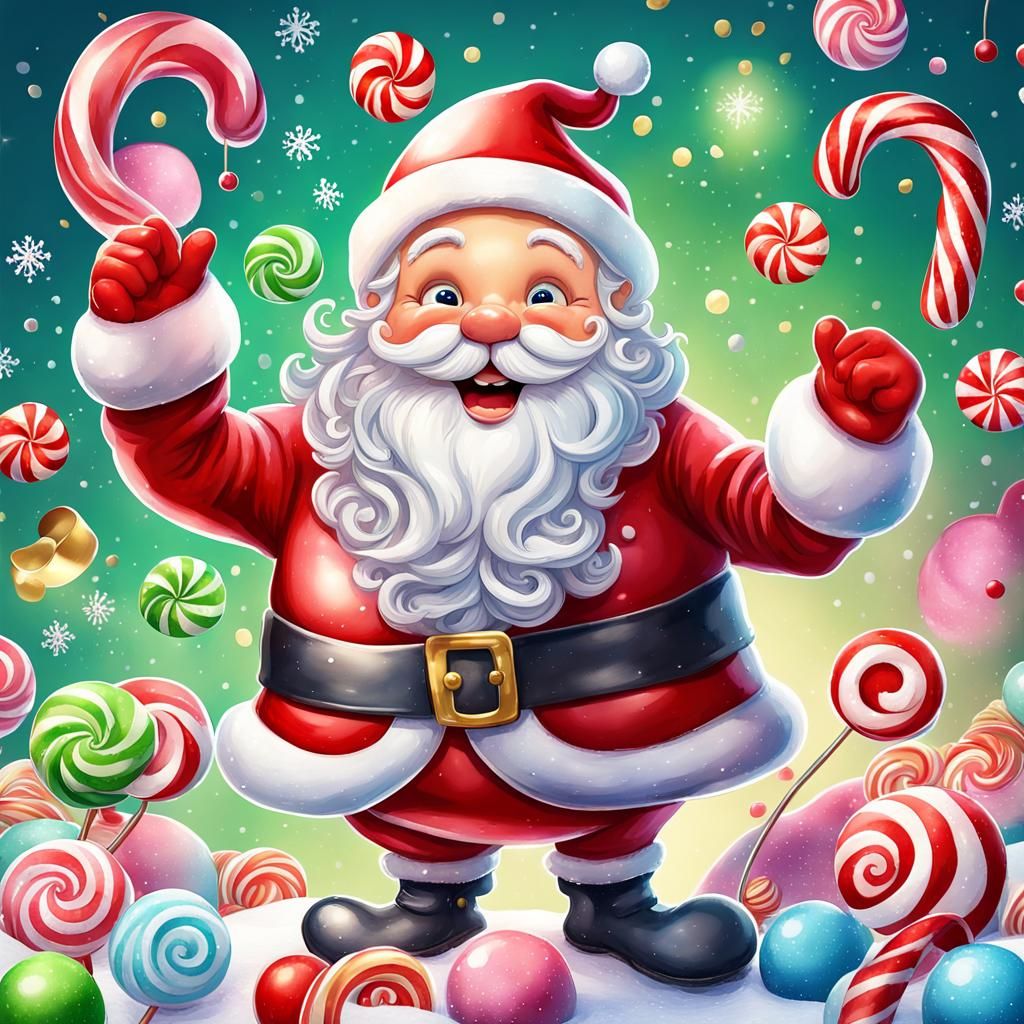 Cute 3D Watercolor Santa Claus in Candyland Style
