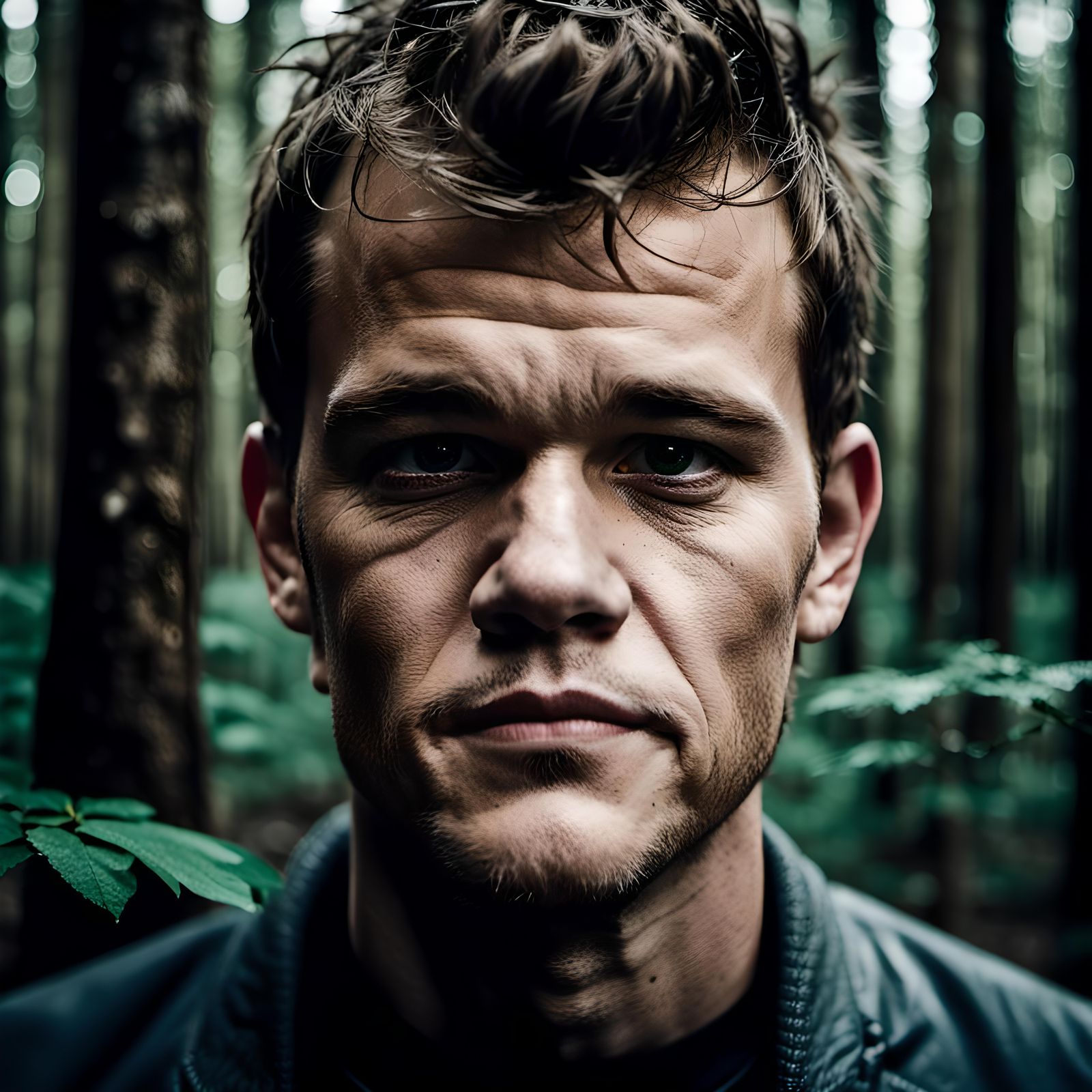 Portrait of Man in Forest by Photorealistic Style