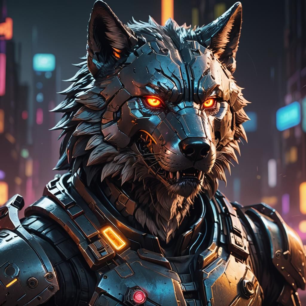 Cyberpunk Wolf Warrior in Combat Gear
